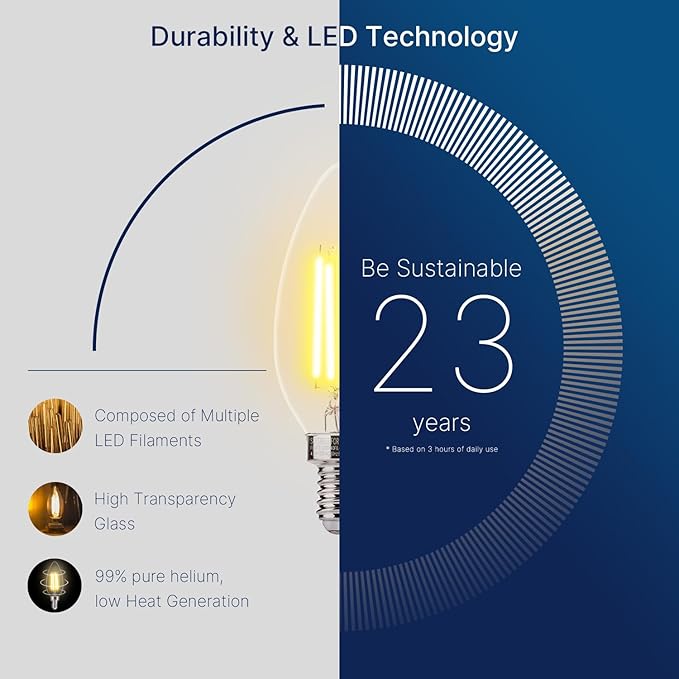 FLSNT 60W Equivalent LED Chandelier Light Bulbs, Dimmable LED B11 E12 Candelabra Base Bulbs, 3500K Natural White, 550LM, 6 Pack UL,CA65 Listed.