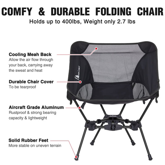 MOON LENCE 2 Pack Portable Camping Chairs Backpacking Chair - The 4th Generation Ultralight Folding Chair - Compact, Lightweight Foldable Chairs for Hiking Mountaineering, Beach