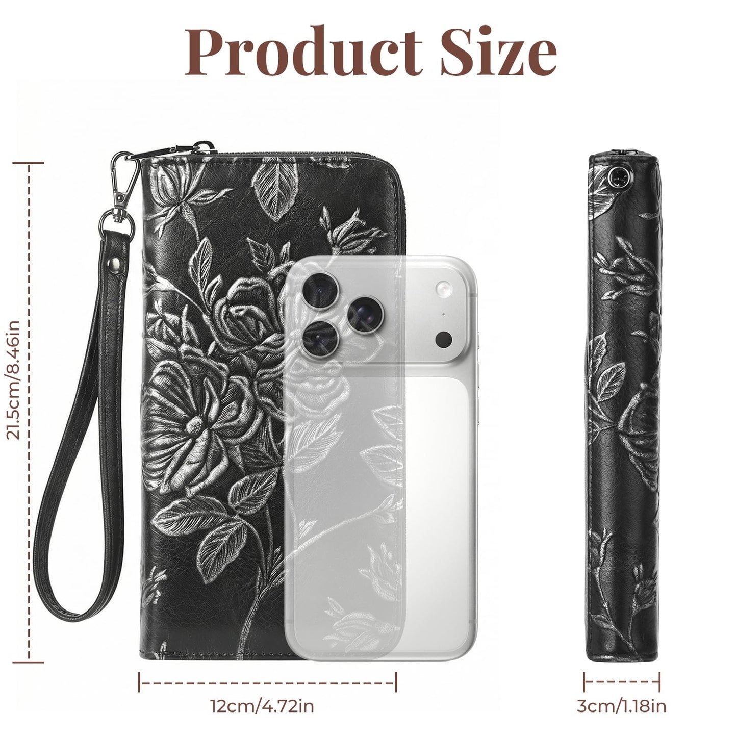FORUWISH Wallet Women RFID Credit Card Holder Embossed Vegan Leather Large Capacity Black Wristlet Wallets for Women