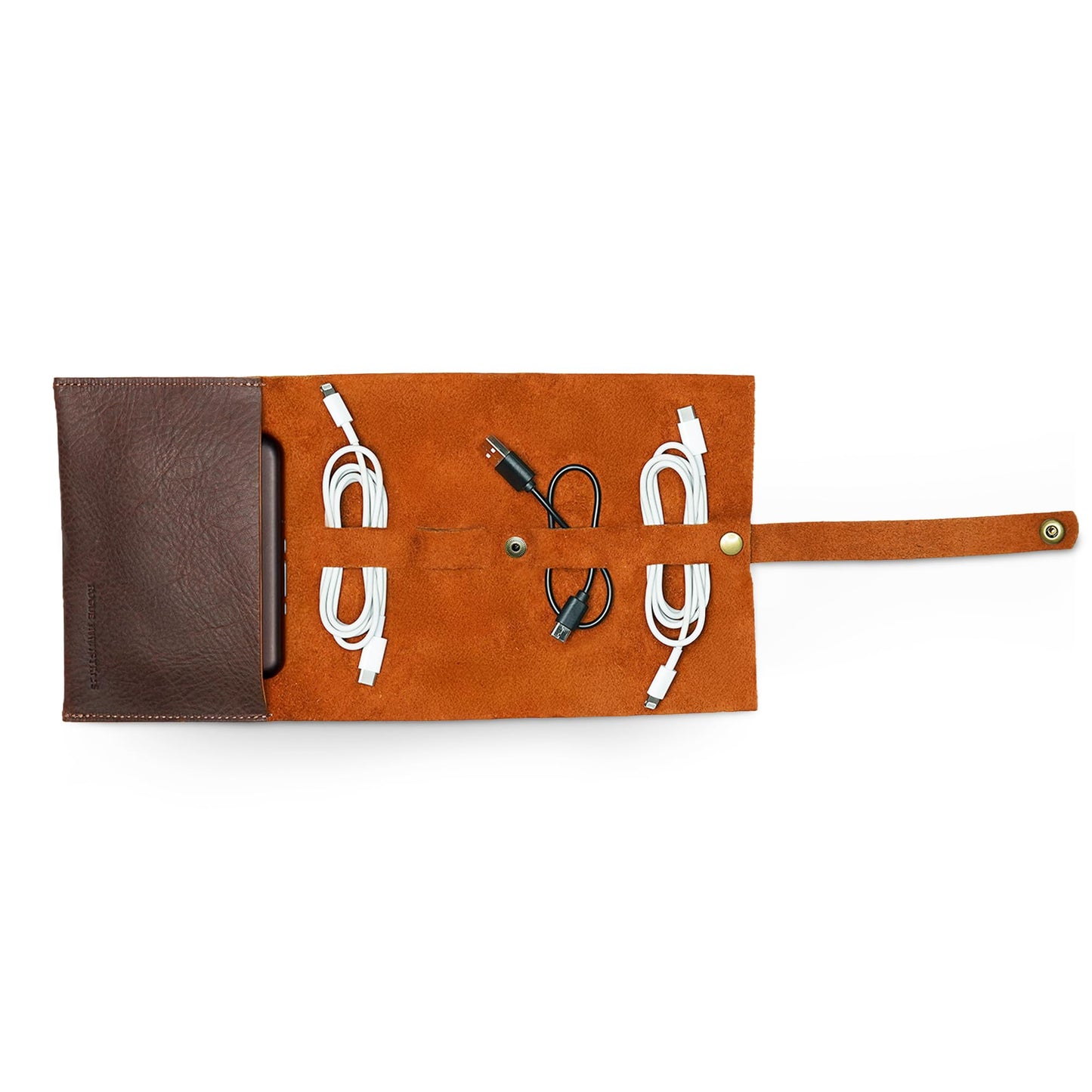 ROGUE WALLET Handcrafted Genuine Leather Tech Organizer - Spacious Phone Cord Organizer, Wide Storage Pockets - Durable & Easy to Maintain Cable Storage Bag for Everyday Use (Brown)