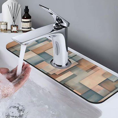 Faucet Draining Mat For Kitchen Sink, Geometric Shapes Brown Beige Diatom Mud