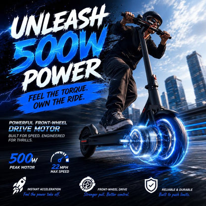 KEQ Electric Scooter Adults 10" Tires,22Mph 500W Motor 30 Miles Range Dual Suspension Shock Absorption Dual Braking System Portable & Foldable E Scooter for Travel and Campus Use