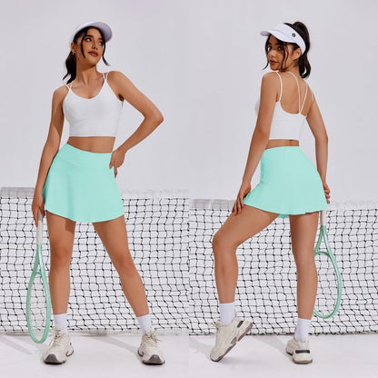 PINSPARK Tennis Skirts for Women Pleated Athletic Golf Skorts Skirt with Shorts Pockets Lightweight Workout Skirt,Ice Green X-Large