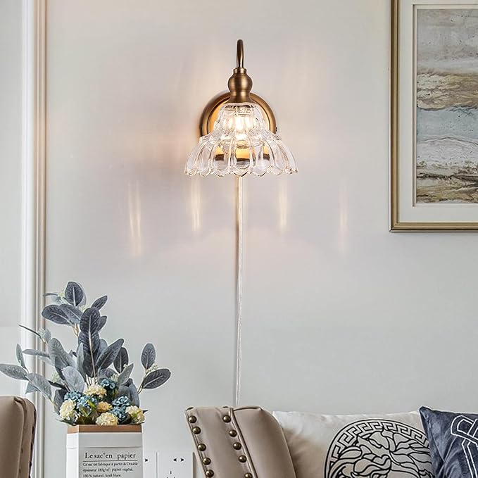 Modern Plug in Wall Sconces Brass Vintage Wall Light Fixtures Antique Vanity Lights for Fireplace Bathroom Bedroom Coffee Room