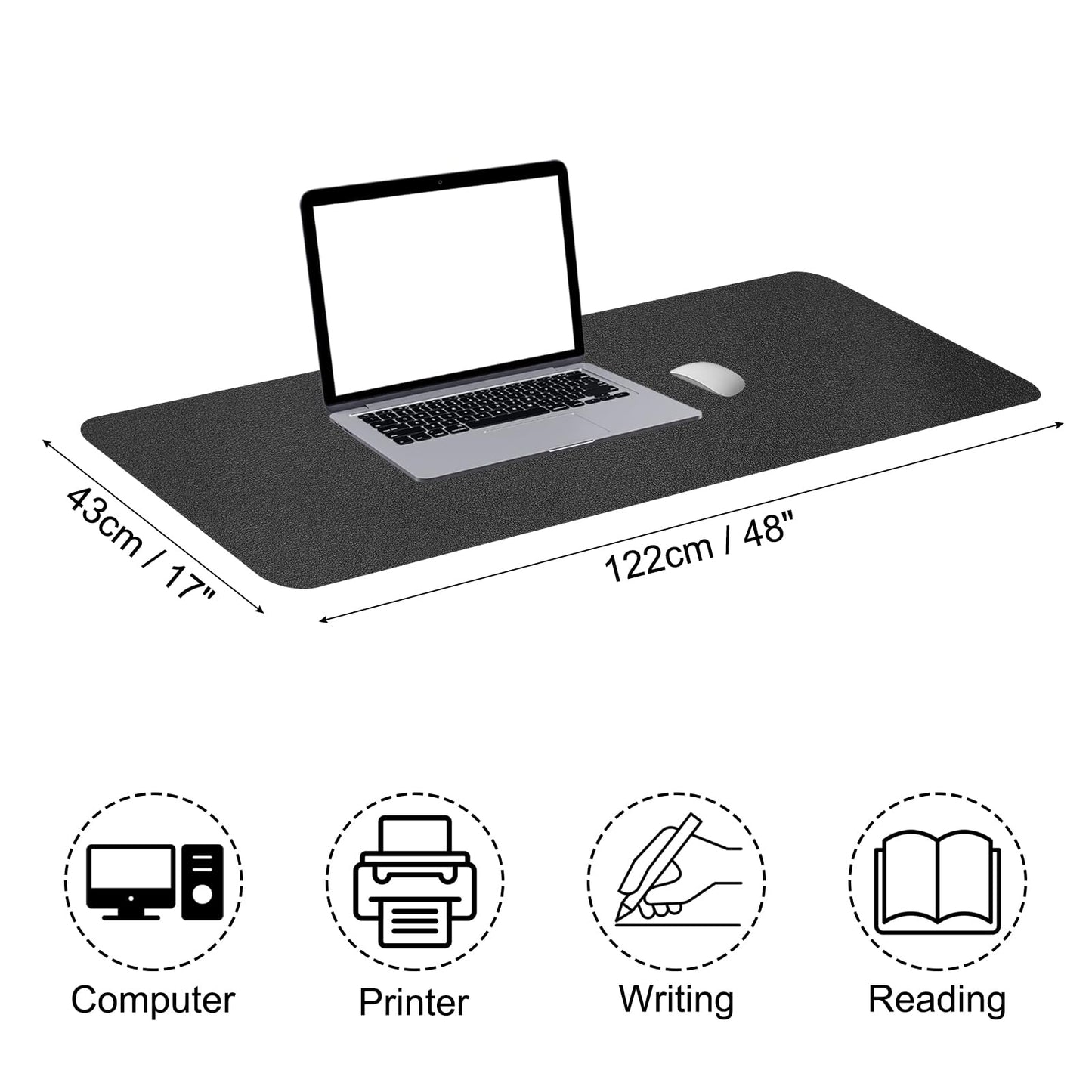 PATIKIL Large Desk Mat, 48"x17" Non-Slip Waterproof PU Leather Desk Pad, Dual Sided Desktop Protector Cover for Office Home Work Study, Black