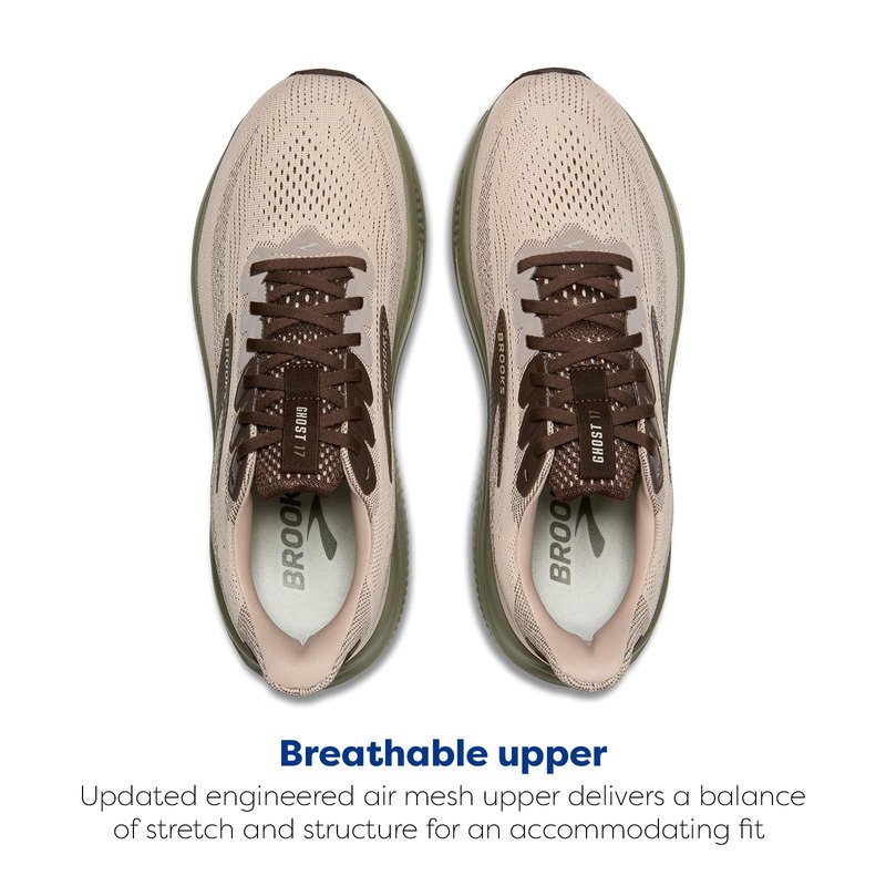 Brooks Men’s Ghost 17 Neutral Running Shoe - Chateau Gray/Brown/Olive - 12 Medium
