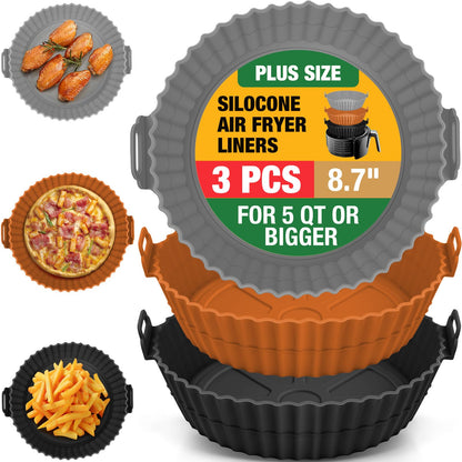 Buauty 3 Pack Air Fryer Silicone Liners 8inch Air Fryer Silicone Pot Reusable Food Grade Silicone Airfryer Liners Baking Basket Accessories Replacement of Flammable Disposable Parchment Paper