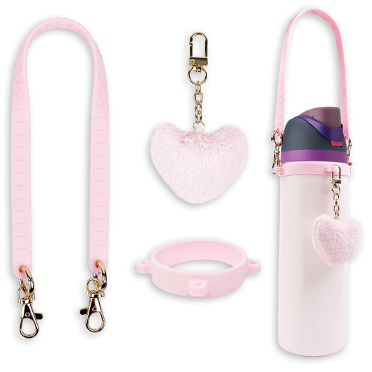 Handle Strap with Heart Charms for Owala & Stanley Cups, for Owala Water Bottle 24oz, 32oz, 40oz, Owala Coffee Tumbler, Pink Owala, Stanley 30oz, 40oz Tumblers, Stanley & Owala Accessories (Pink)