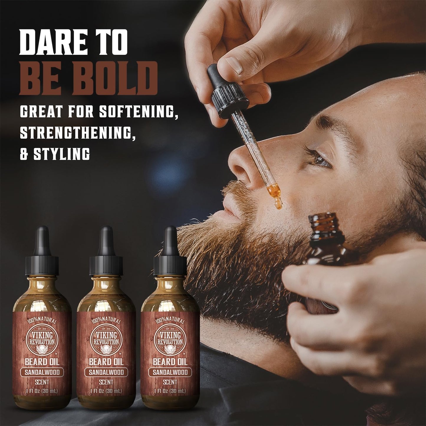 Viking Revolution Sandalwood Beard Oil for Men - Natural Mens Beard Oil with Argan Oil and Jojoba Oil - Beard Softener, Strengthens and Moisturizes - Beard Conditioner for Men (Sandalwood, 1 Pack)