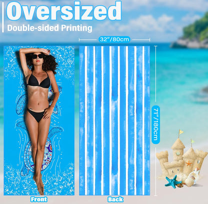 Widdonen Lightweight Thin Microfiber Beach Towel Sand Free Quick Dry Absorbent Compact Soft Pool Swim Travel Towels Extra Large Oversized Beach Accessories Packable Essentials Stuff Gifts for Adult