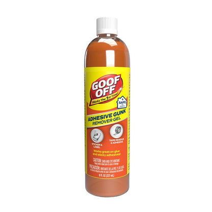 Goof Off Adhesive Gunk Remover, 8 fl. oz., Removes Stickers, Glue, Labels, Tape Residue and Adhesive, Ideal for Hard Surfaces Like Metal, Glass and Non-Acrylic Plastic