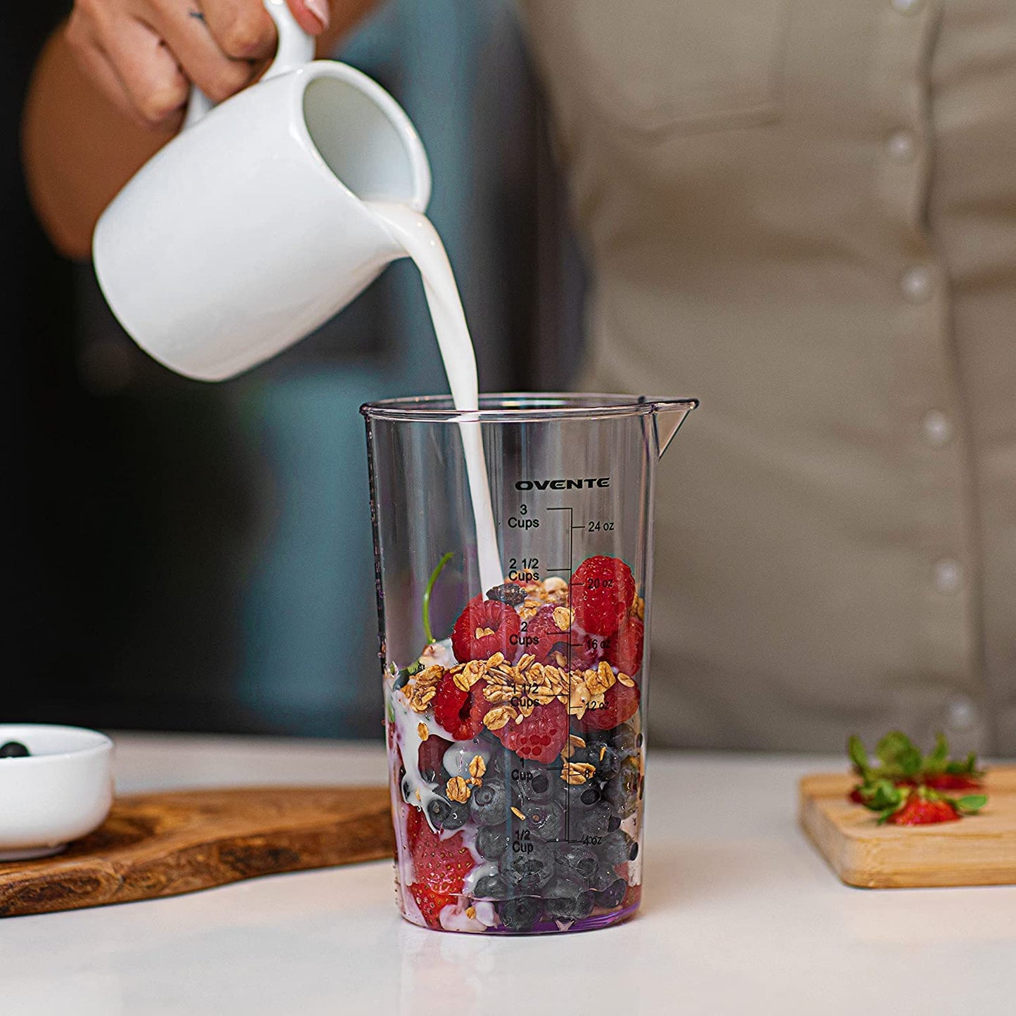 OVENTE Immersion Hand Blender, 300W Electric Handheld Portable Stick Mixer with 2 Mixing Speed and Stainless Steel Blades for Effortless Blending Smoothies, Shakes, Puree or Baby Food, Red HS560R