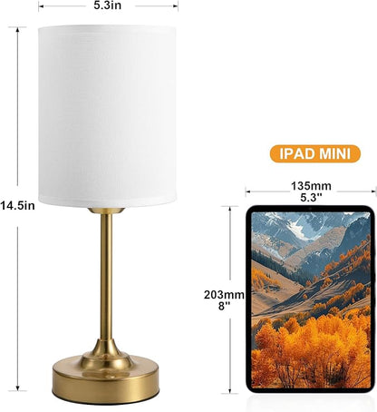 Touch Control Cordlss Table Lamp, USB-C Rechargeable Lamp with Stepless Dimming, 4000mAh Battery Operated Vintage Bedside Lamp for Bedroom, Living Room, Night Light & Emergency Lighting, Brass, 2 Pack