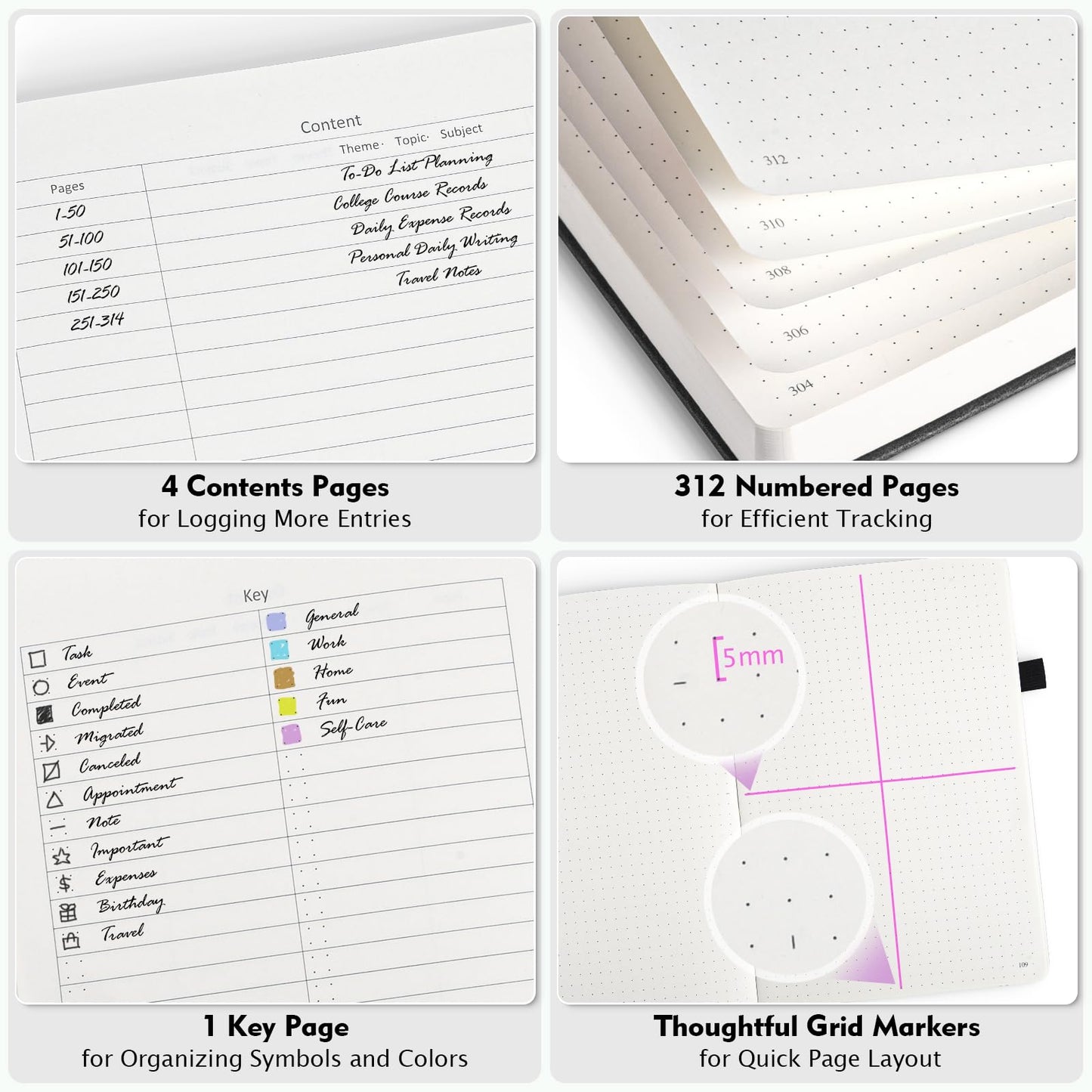OFFIGIFT Dotted Journal Notebook, 312 Numbered Pages Large B5 Hardcover Leather Notebook, 100gsm No Bleed Paper Dot Grid Notebook with Index Pages, Dot Journal for Women Men, 7.6'' X 10'', Green