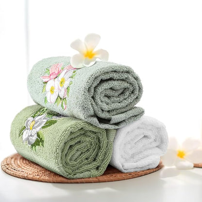 Magnolia Floral Hand Towels Farmhouse Green White Magnolia Bathroom Decor 14x29