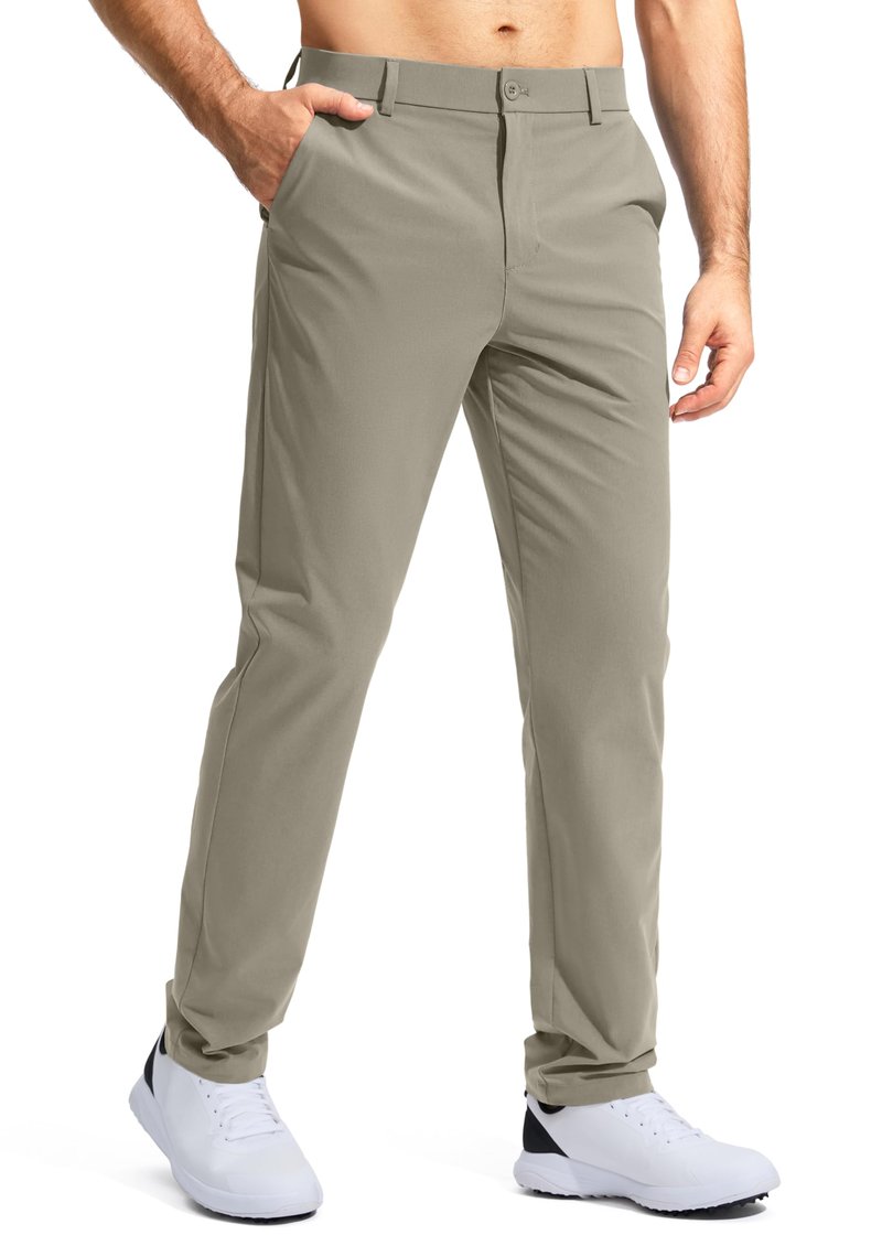 Pudolla Men's Golf Pants Work Dress Comfy Pants Casual Slacks Trousers with Pockets(Stone_Grey 38Wx32L)