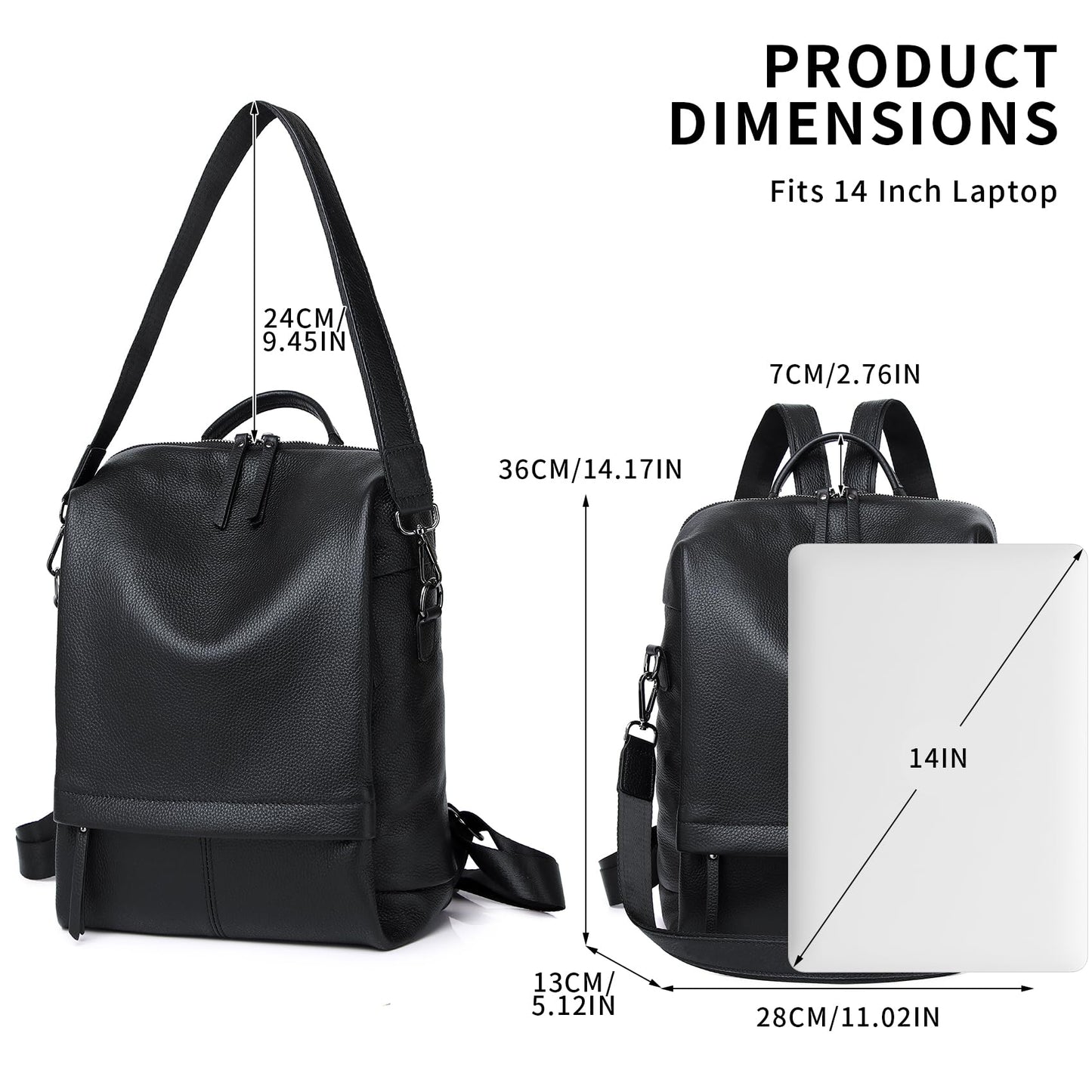 Wesccimo Genuine Leather Backpack Purse for Women, Fashion Designer Soft Backpack with Large Compartment Black