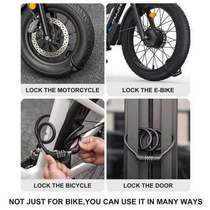 Venzio 2.62FT Bike Lock Cable, Heavy Duty 4-Digit Combination Lock, 10mm (3/8 inch) Self-Coiling Anti-Theft Security Cable for Bicycle, Scooter, Stroller, Fence, Gate, Grill, Outdoor Use