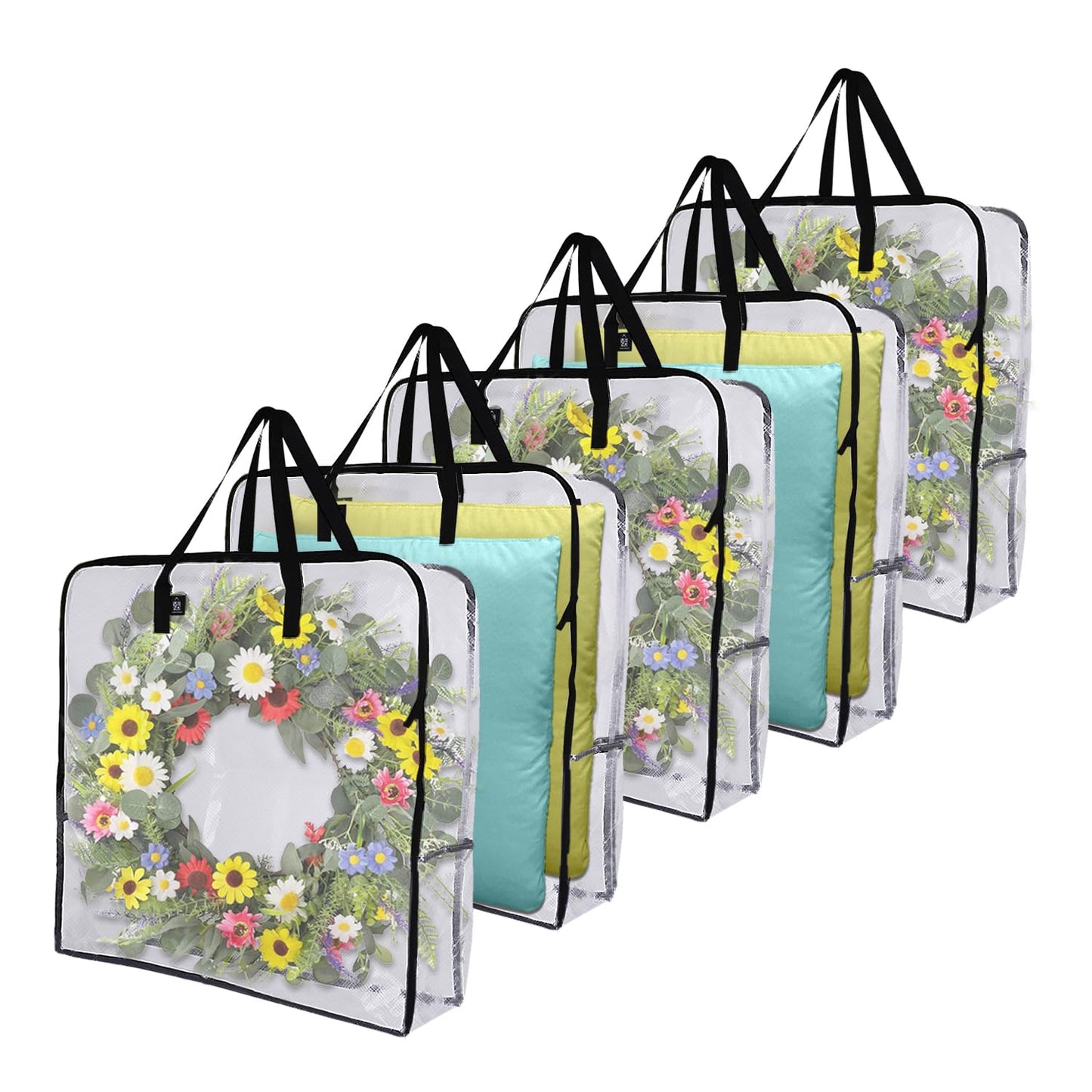VENO 5 Pack Summer Wreath Storage Bag, Spring, Christmas Decoration Garland Container, 30 Inch Clear Door Wreath Organizers, Moving Boxes, Packing Supplies for College (Square - 5 Pack)