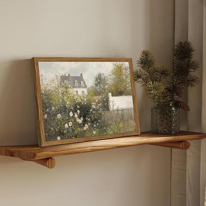 Framed Vintage Wall Art, Cottage Rose Garden Landscape Pictures Wall Decor Paintings, Rustic Spring Farmhouse Canvas Prints Aesthetic Home Decor for Living Room Bedroom Bathroom 8x10 inch