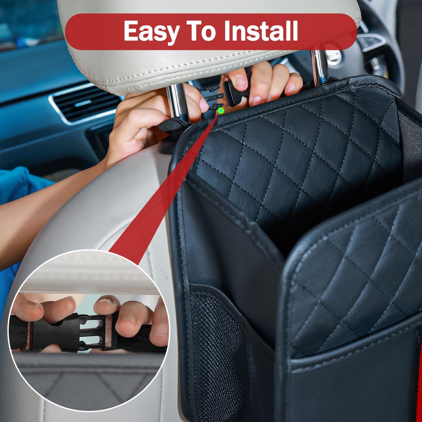 JHLGRE Car Seat Back Organizer, 1 Pack Multifunctional car organizers and storage with Cup Holders, Car Trash Can, Back of Seat Car Organizer for Kids & Adults, Universal for Most Cars, Black