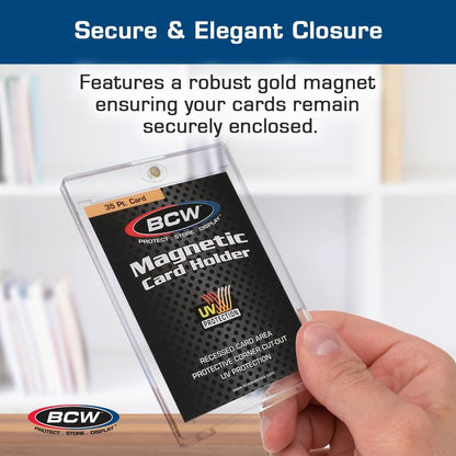 BCW Magnetic Card Holder - 35 PT Thickness - 20 Pack | Protective Display Card Case with Secure Gold Magnet Closure | UV Protection, Quick Access Design for Sports, Gaming, and Collectible Cards
