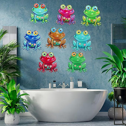Junware Metal Frog Wall Decor, 8 Pcs Frogs Wall Art Sculptures Hanging Sculpture Decoration, Outdoor Fence Arts for Home Garden, Fence, Patio, Yard, Bedroom Outside Gifts for Adults