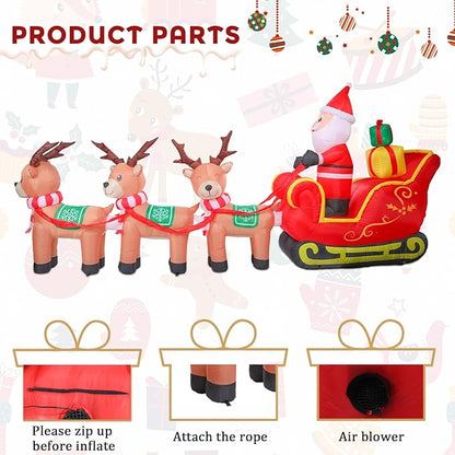 MUMTOP 12FT Long Christmas Inflatables Outdoor Decorations, Inflatables Santa Claus Sleigh with Reindeer Christmas Blow up Yard Decorations Built-in LED Lights for Outdoor Party Holiday Decor