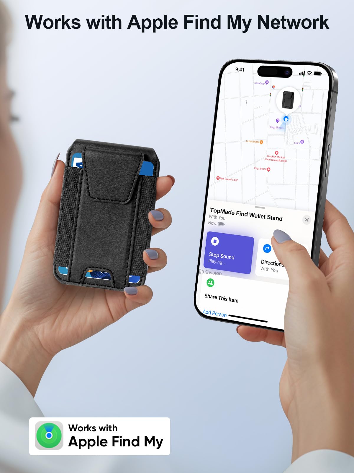 TopMade for Magsafe Wallet, Works with Apple Find My, Strongest Magnetic Wallet for iPhone 17/16/15/14/13/12 Series, Magnetic Card Holder with Adjustable Stand, RFID Blocking, 9 Cards Holder, Black