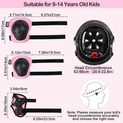 Kids Helmet, Bike Helmets for Kids 3-8-14 with Knee Pads and Elbow Pads Wrist Guards, Adjustable Youth Girls Bike Helmet with DIY Cat Ears Skateboard Helmet for Scooter Skating Cycling