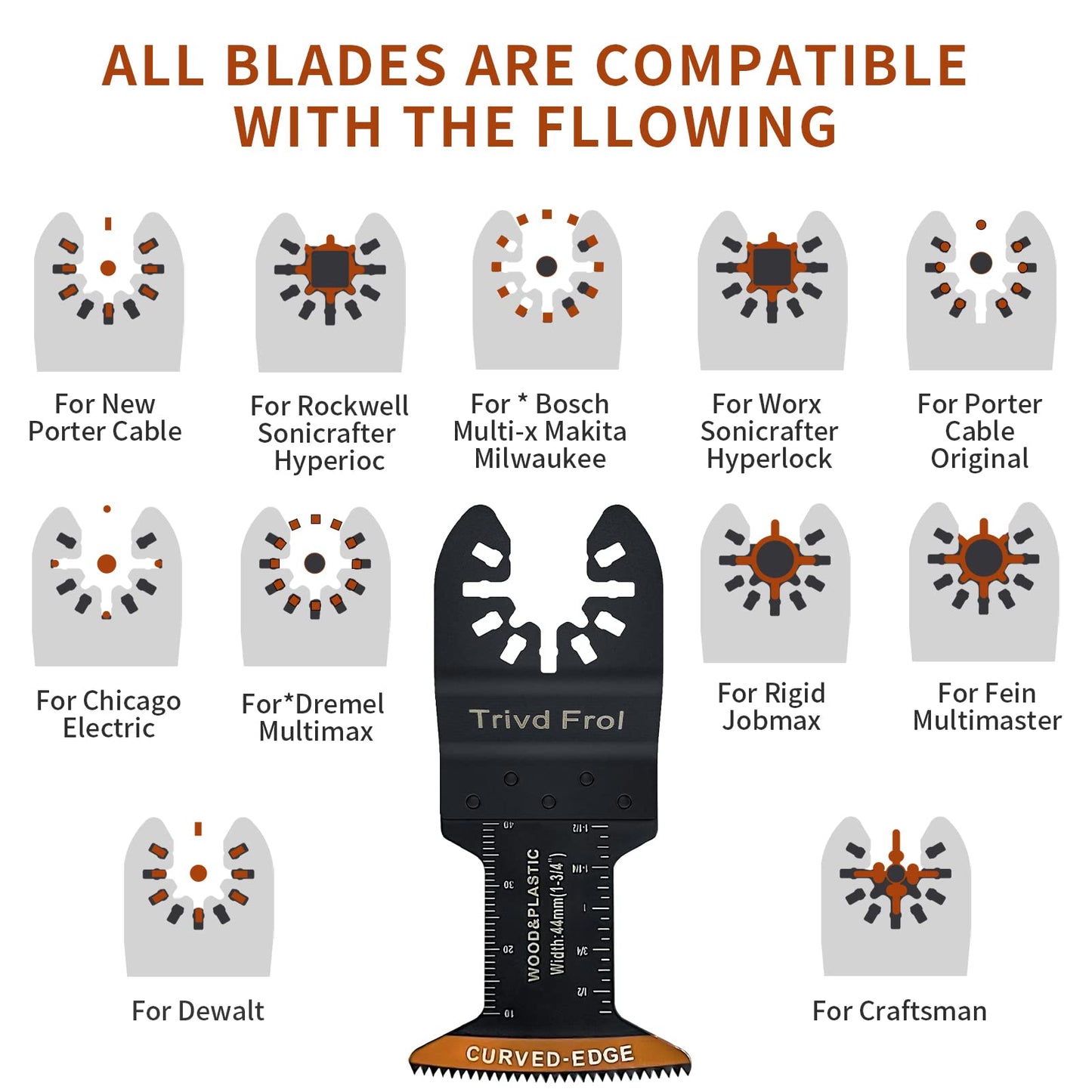 Trivd Frol 100Pcs Curved-Edge Oscillating Tool Blades Professional Universal Oscillating Saw Blades Wood Multitool Blades Compatible with Dewalt, Milwaukee, Ryobi, Rockwell, Bosch