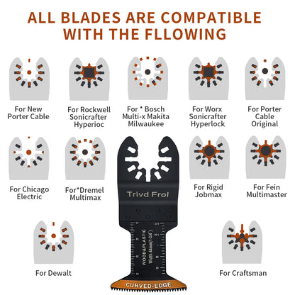 Trivd Frol 100Pcs Curved-Edge Oscillating Tool Blades Professional Universal Oscillating Saw Blades Wood Multitool Blades Compatible with Dewalt, Milwaukee, Ryobi, Rockwell, Bosch