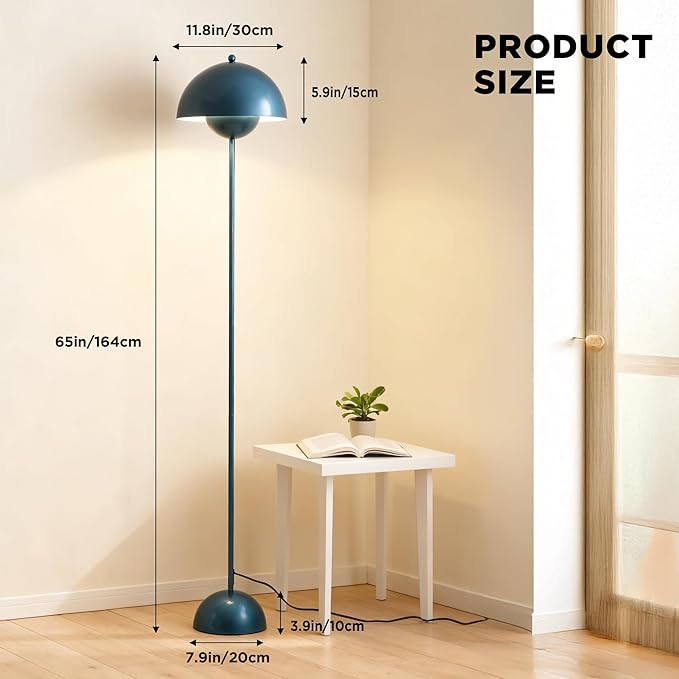 Modern Flowerpot LED Floor Lamp for Living Room, Vintage Metal Lampshade Spotlight Standing Lamp with Foot Switch, Retro E26 Base Round Floor Light Fixture for Bedroom, Office (Pearl Blue)