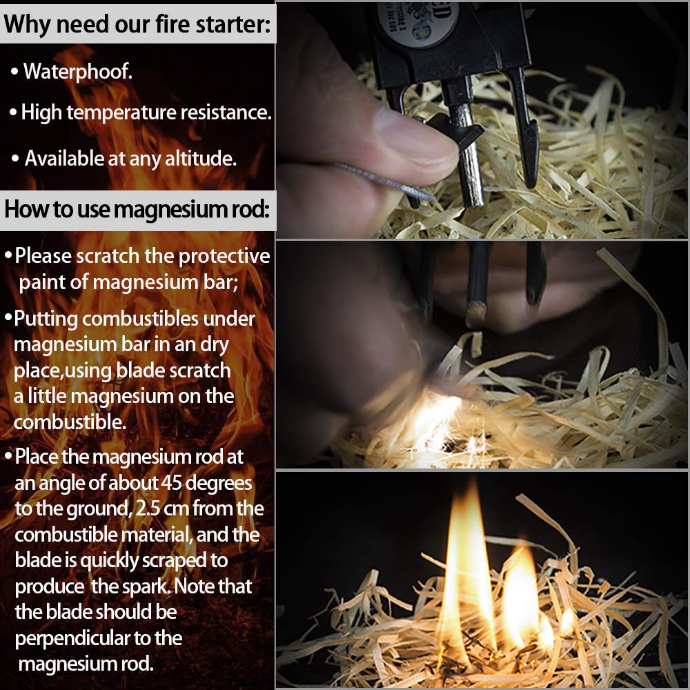 Daarcin 1pcs Survival Paracord Bracelet,Fire Starter,SOS Light, Compass,Thermometer, Whistle, Adjustable AK87 21 in 1,Outdoor Ultimate Survival Tactical Gear Set,Men