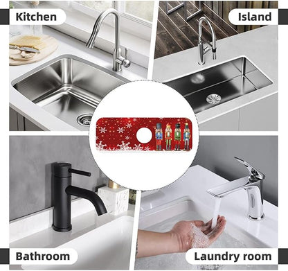Christmas Snowflake Nutcracker Red 15" X 5.5" Kitchen Sink Splash Guard Faucet