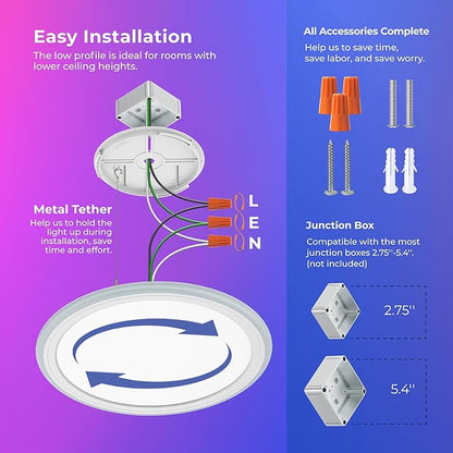 BLNAN Smart RGB LED Flush Mount Ceiling Light with Remote, 13 Inch 24W Dimmable Color Changing Low Profile Wired White Fixture, Works with Alexa Google Home App for Bedroom Living Kids Room Party