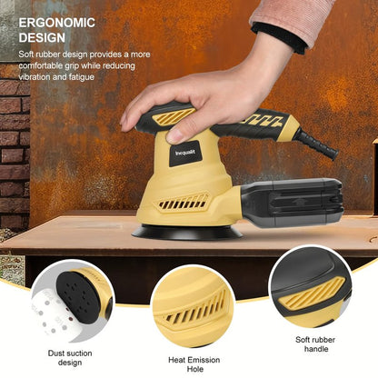 Inequalit Random Orbital Sander, 2.5Amp 4.9-Inch Corded Palm Sander, Max 13000 OPM Electric Drywall Sander with 6 Variable Speed, 20Pcs Sandpapers and Dust Bag for Woodworking, Sanding, Polishing