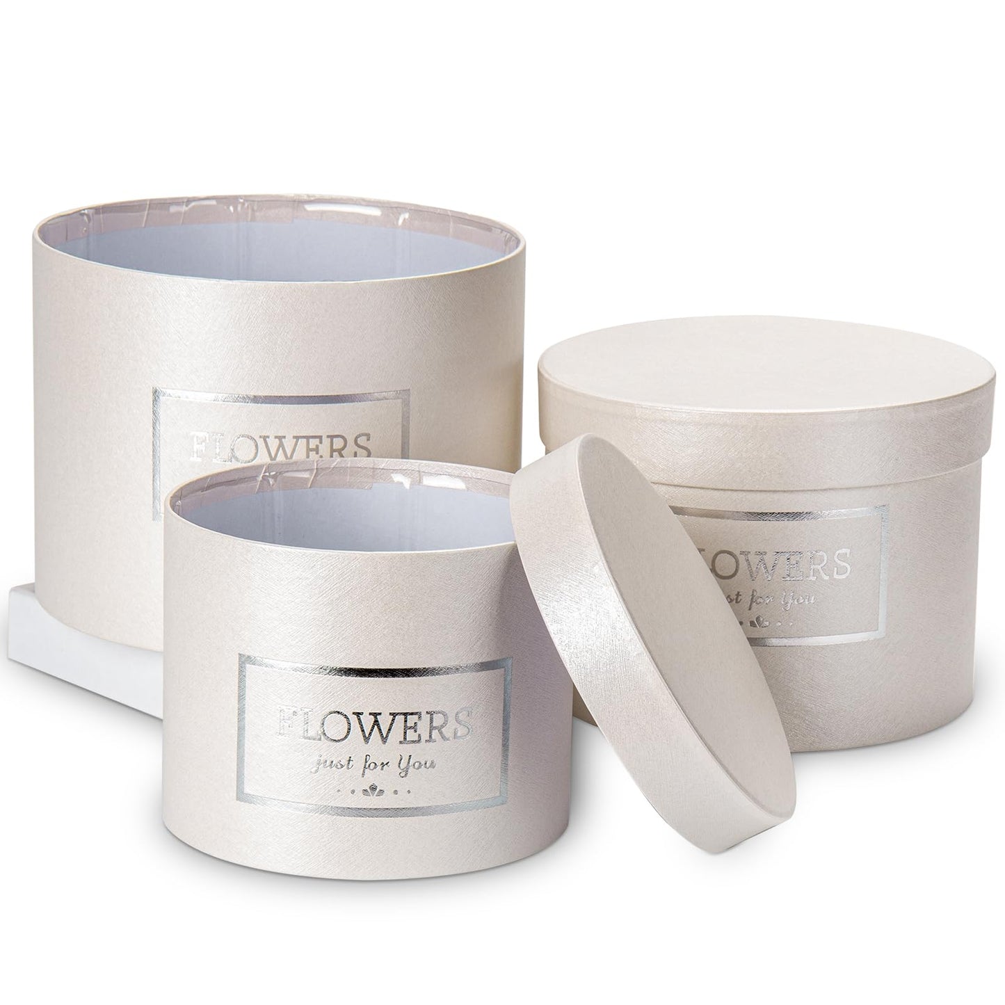 GnFlus White Gift Box Round Gift Boxes with Lids Set of 3 Nesting Gift Boxes for Presents Assorted Sizes Flower Boxes for Arrangements Birthday Wedding Bridesmaid Graduation Christmas Party Gift Bags
