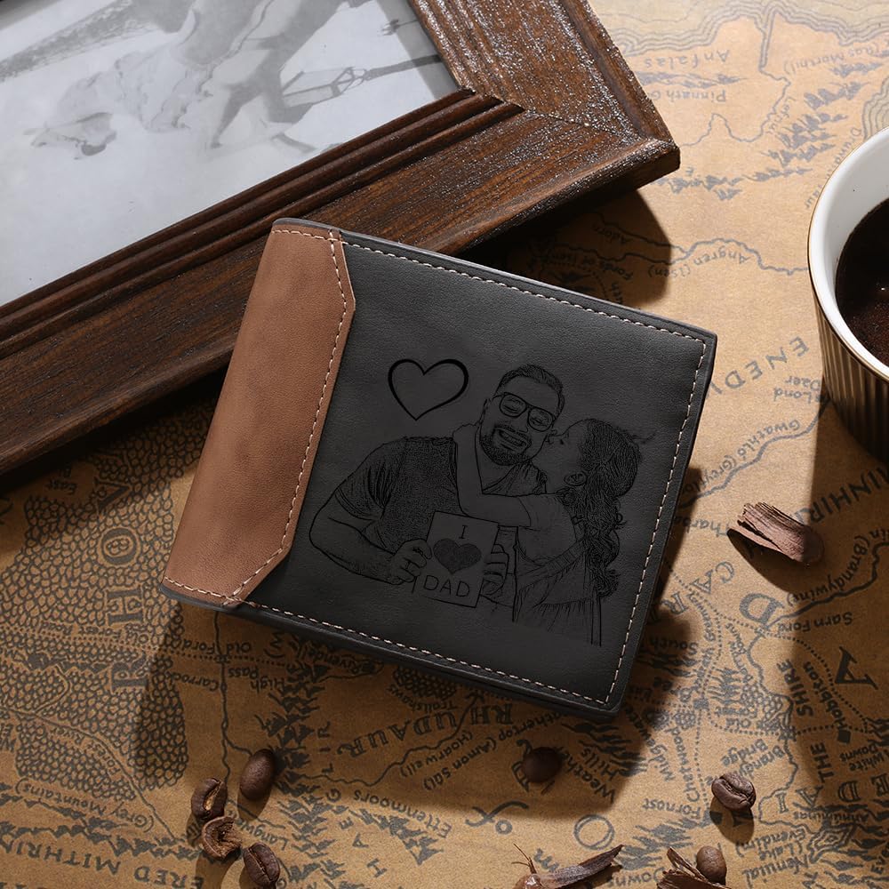 Lovejewelry Custom Wallets for Men, Personalized Leather Photo Wallet with Name Fathers Day Gift for Dad Boyfriend