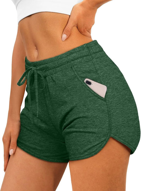 Aloodor Women's Athletic Running Shorts - Dolphin Style with Pockets & Adjustable Drawstring | Comfortable Fit