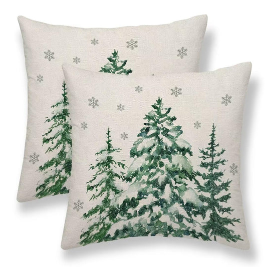Sunshineyan Christmas Pillow Covers 16X16 Inch Set of 2 Forest Trees Christmas Decor Pillow Covers Green Throw Pillows Winter Christmas Cushion Cases Linen for Home Decor Sofa Couch Living Room