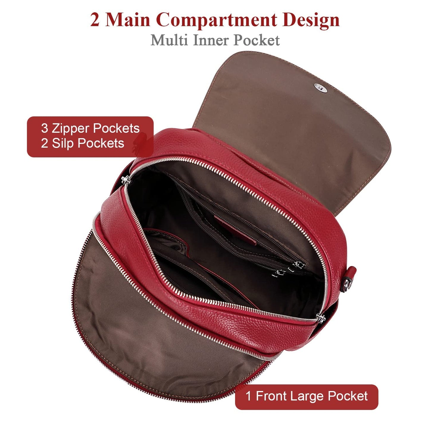 ALTOSY Leather Backpack Purse for Women Fashion Casual Handbag with Multi Pockets and Flap (S107 Wine Red)