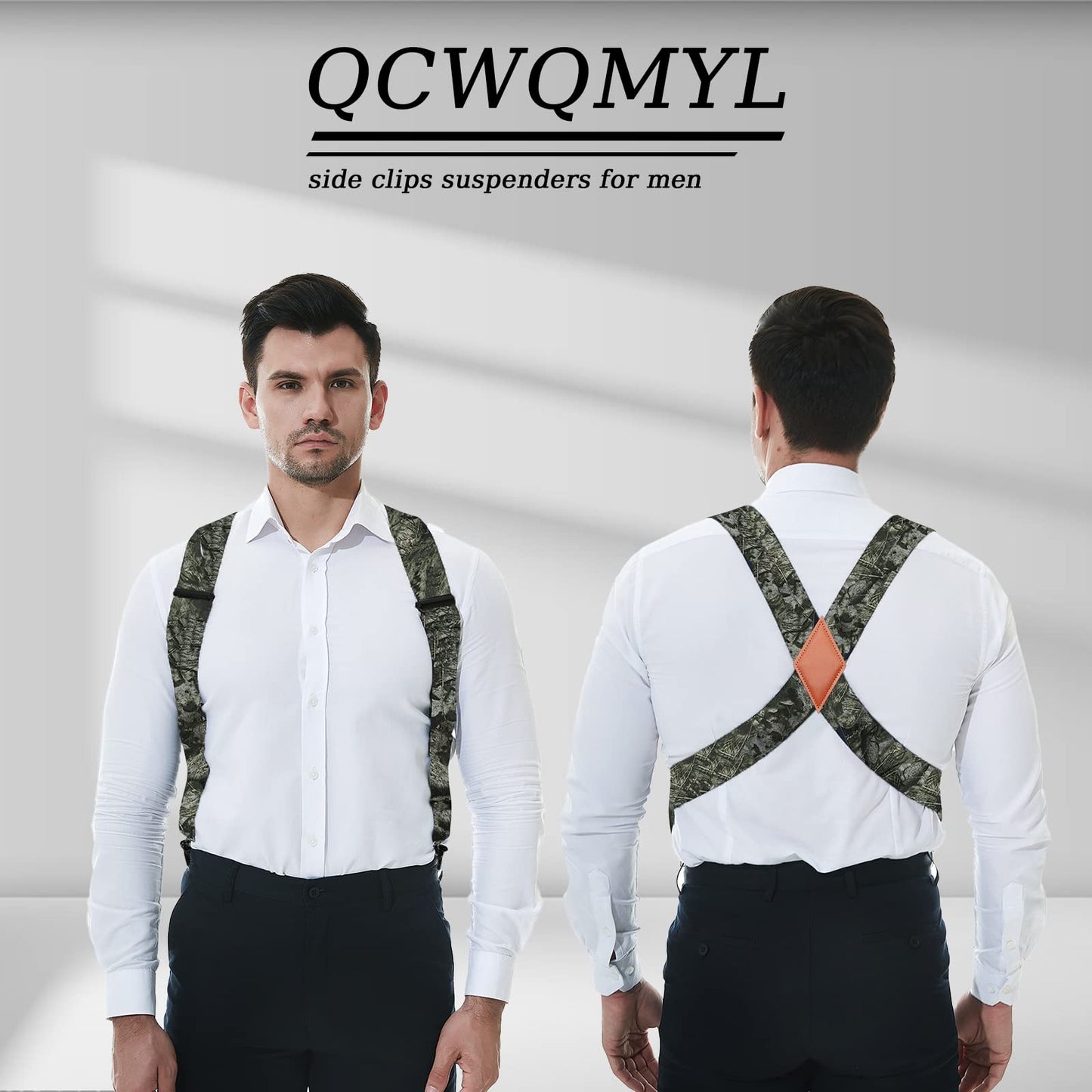 QCWQMYL Men's Side Clip Suspenders 2'' Wide Heavy Duty Clips Elastic Straps Trucker Style Suspenders for Men Big and Tall
