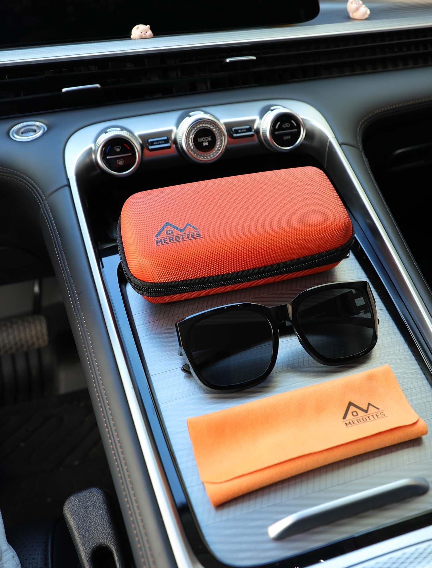 MERDTTES Large Double Eyeglasses Case, Shockproof Hard EVA Shell Dual Sunglasses Organizer with Zipper & Metal Hanging Hook, Travel Glasses Storage Case for Men and Women - Orange