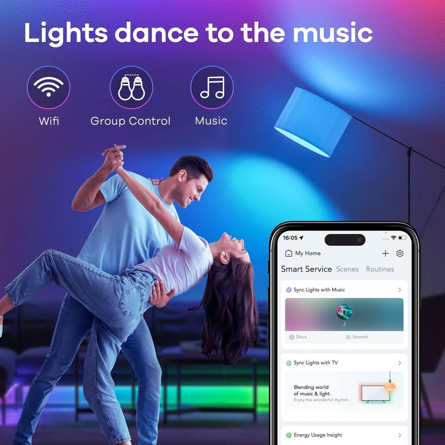 Linkind Matter Smart Light Bulb, WiFi Smart Bulbs, Work with Apple Home, Siri, Alexa, Google, SmartThings, RGBTW Color Changing Bulbs Mood Lighting, Music Sync, A19 E26 60W, 2.4Ghz WiFi 6 Pack