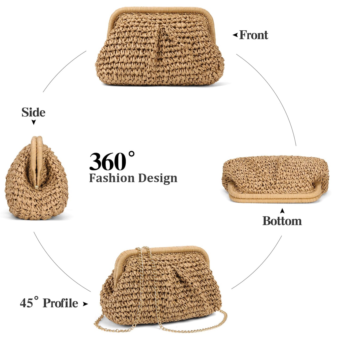 RNIEGA Straw Clutch Purses for Women Cloud Dumpling Pouch Straw crossbody Handbag Summer Beach Woven Shoulder Bags