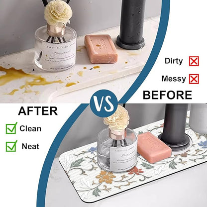 Art Ceramic Texture Sink Splash Guard Ceramic Flowers Faucet Absorbing Mat Fast