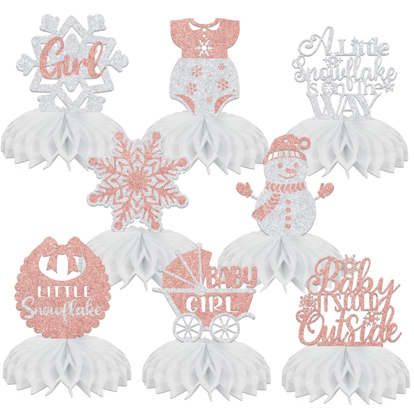 8 Pcs Baby Its Cold Outside Baby Shower - Snowflake Honeycomb Centerpieces - Winter Baby Shower Decorations