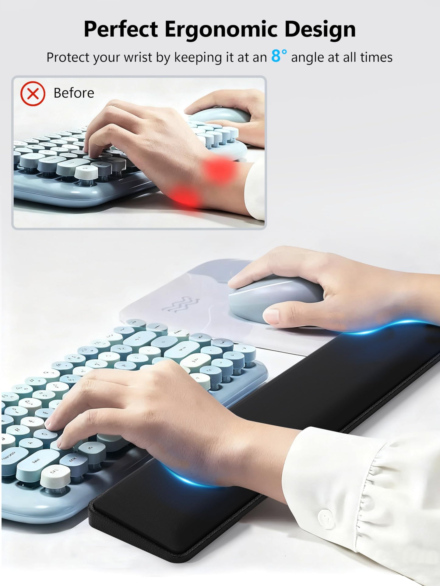 TopMade Keyboard Wrist Rest, Cooling Gel & Upgrade Soft Memory Foam Design Wrist Support for Keyboard, Full-Size Keyboard Hand Rest Pad, Ergonomic Palm Rest for for Long Hours of Work, Gaming, Black