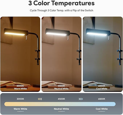 VONLUCE Rustic Desk Lamp, Adjustable Industrial Style Metal Table Lamp, 3 Color Temperatures LED Reading Lamp for Living Room Bedroom Office, Black